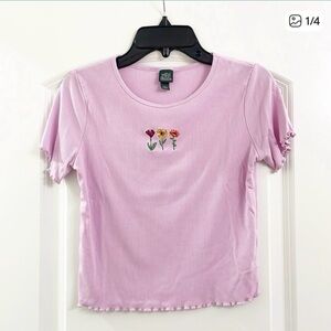 Wild Fable lavender floral embroidered ribbed crop top